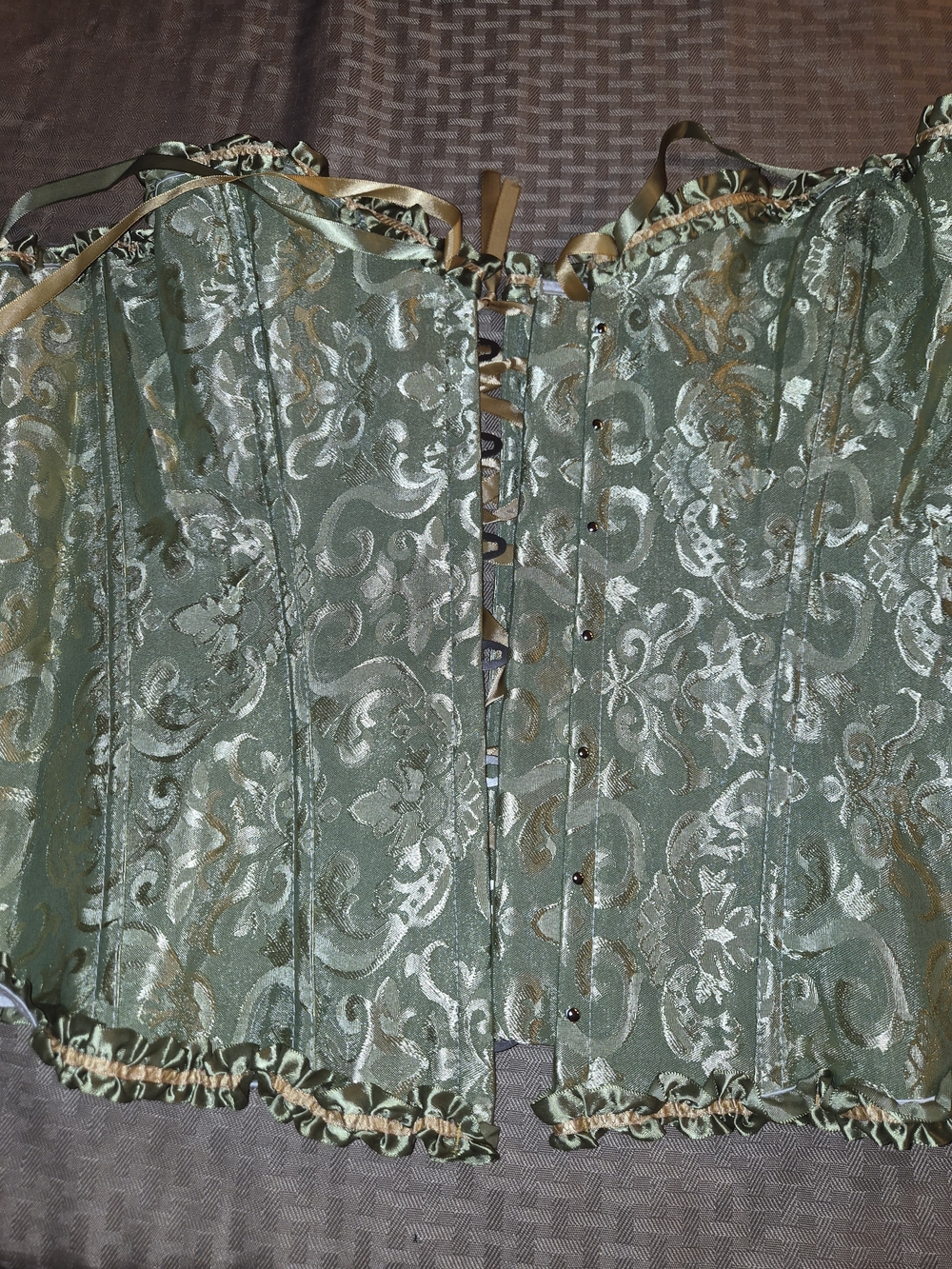 Green Brocade Lace-Up Corset Top - Women Intimates
